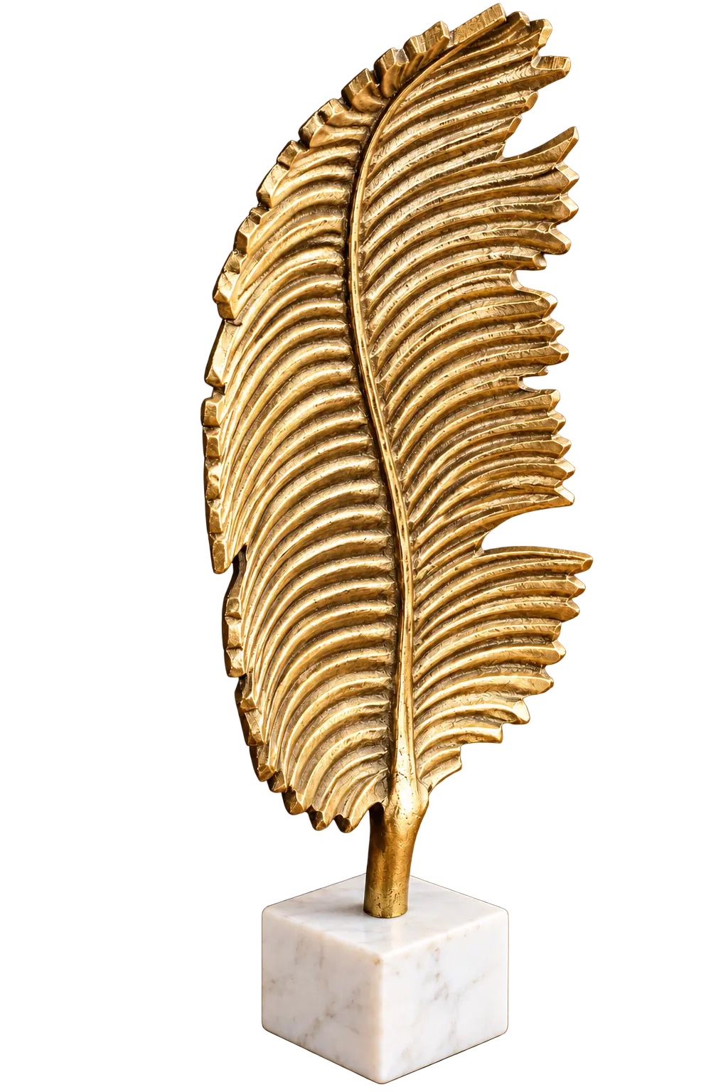 Antique Gold Feather on Marble Cube